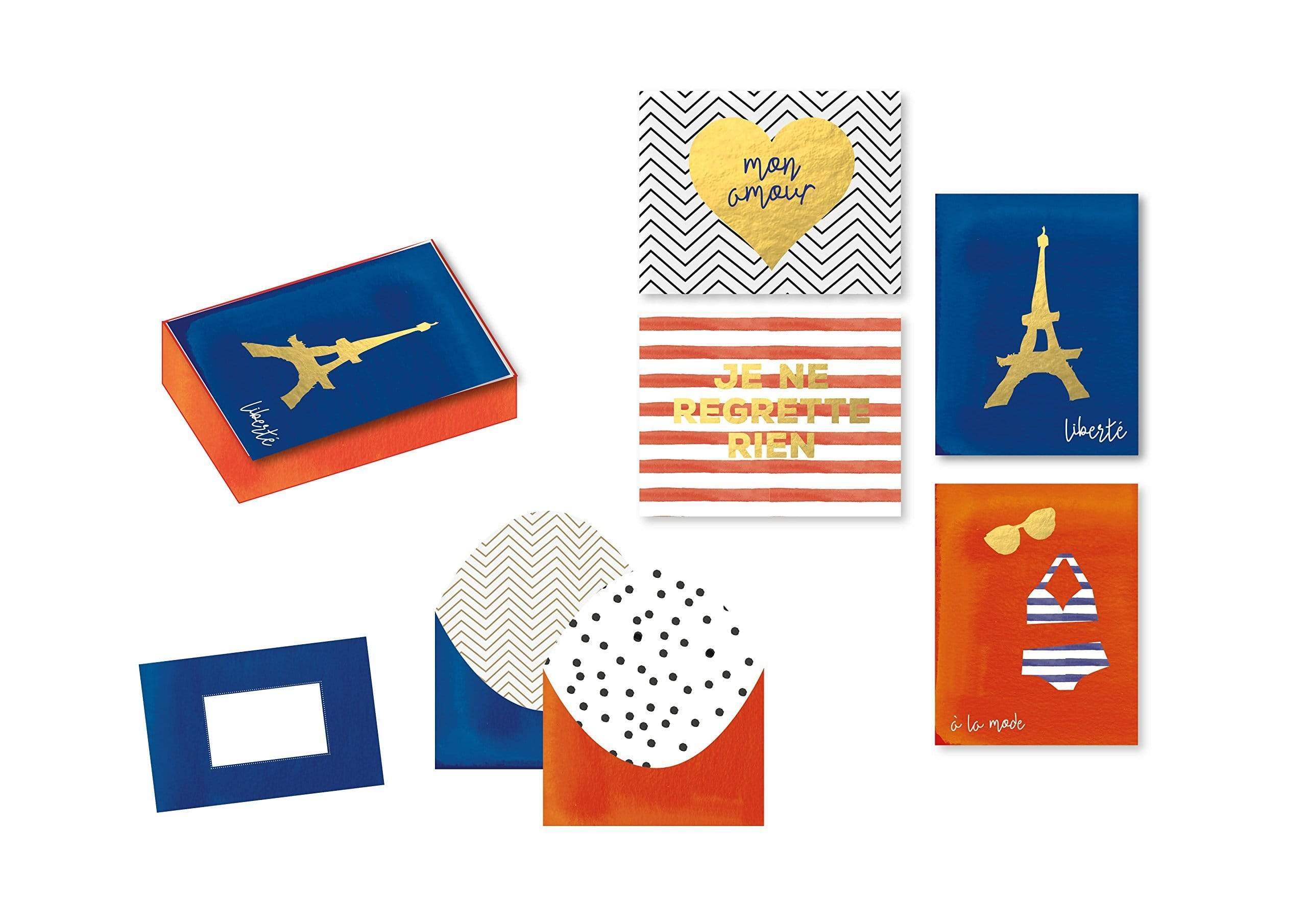 French Stationery: Boxed Notecards: 16 Cards In 4 Designs With Printed Envelopes